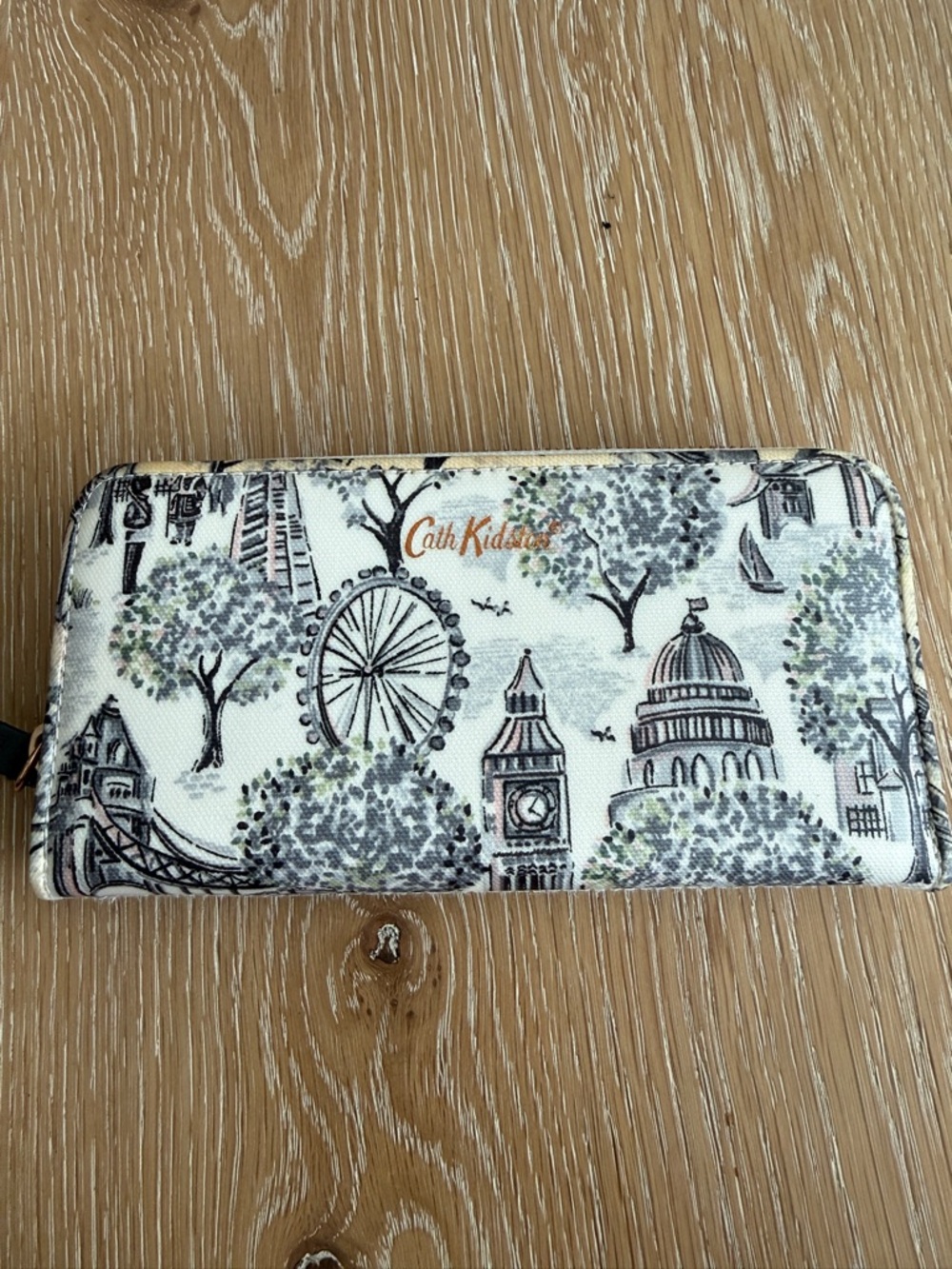 Cath Kidston White Wallet with Black, Gray & Sage Accents